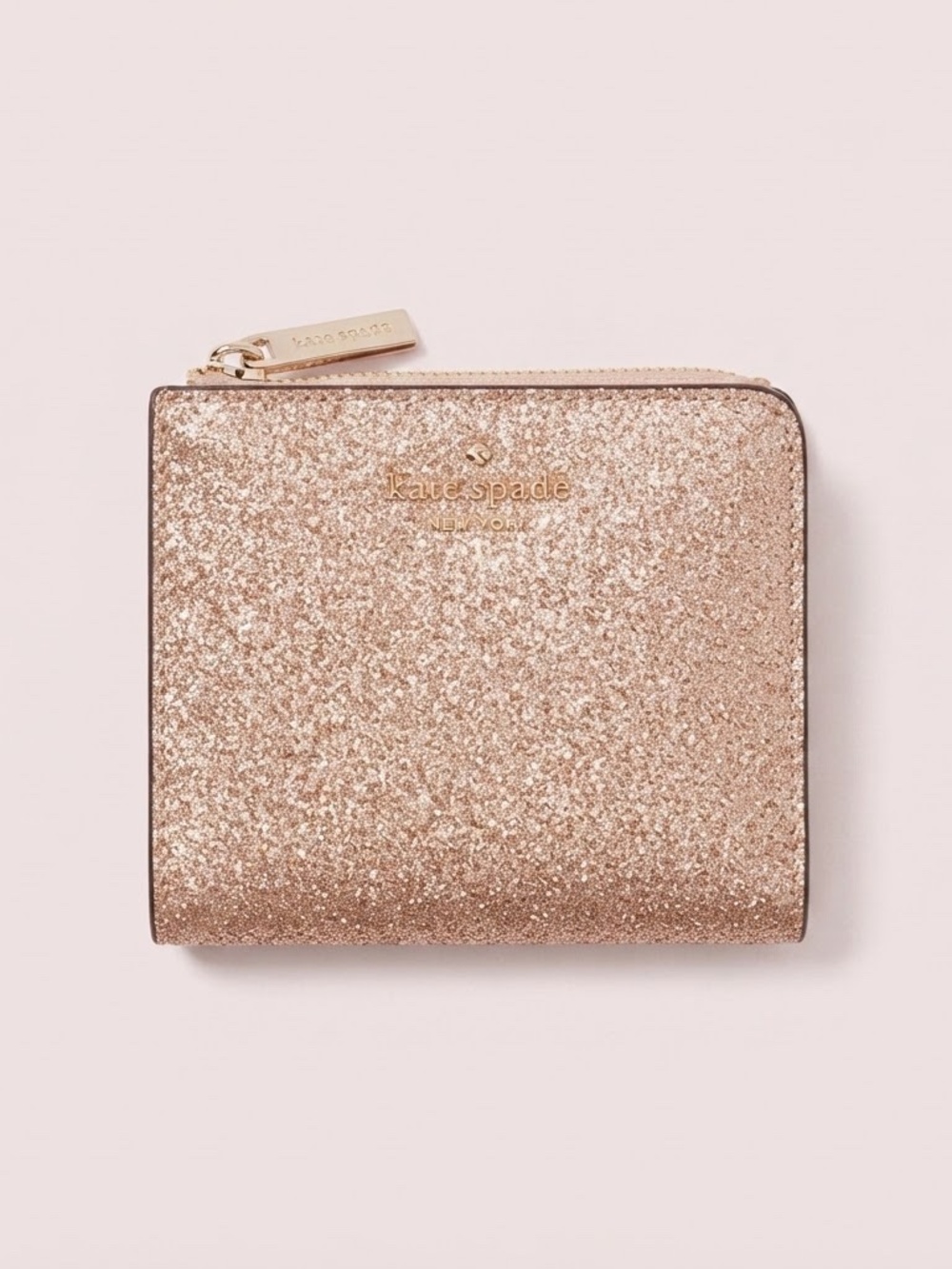 kate spade Rose Gold Glitter Zip Around Wallet